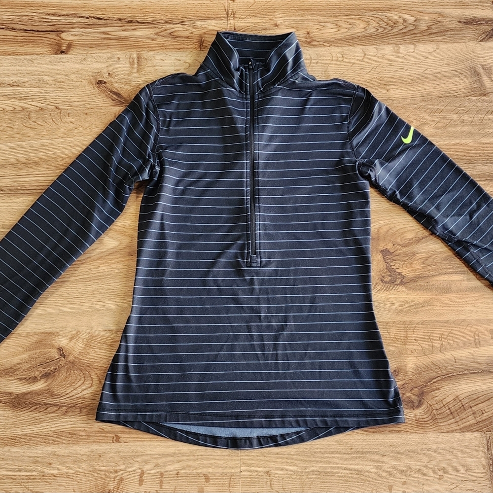 Nike Pro Dri- Fit Women's Black Stripe 1/4 Zip Athletic Thumbholes Shirt Size M